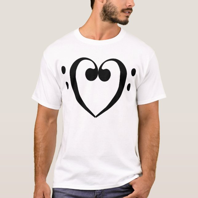 T-shirt (preto) do coração do Clef baixo (Frente)