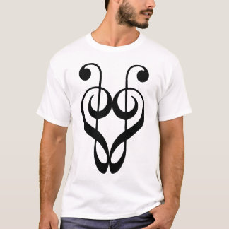 T-shirt (preto) do coração do Clef de triplo