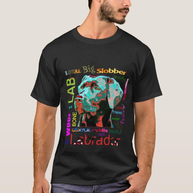T-shirt preto do design do pop art de Labrador (Frente)