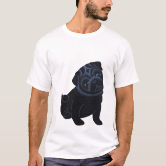 T-shirt preto do filhote de cachorro do Pug