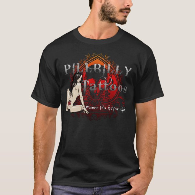 T-shirt Preto do tatuagem da marca de Pillbilly (Frente)
