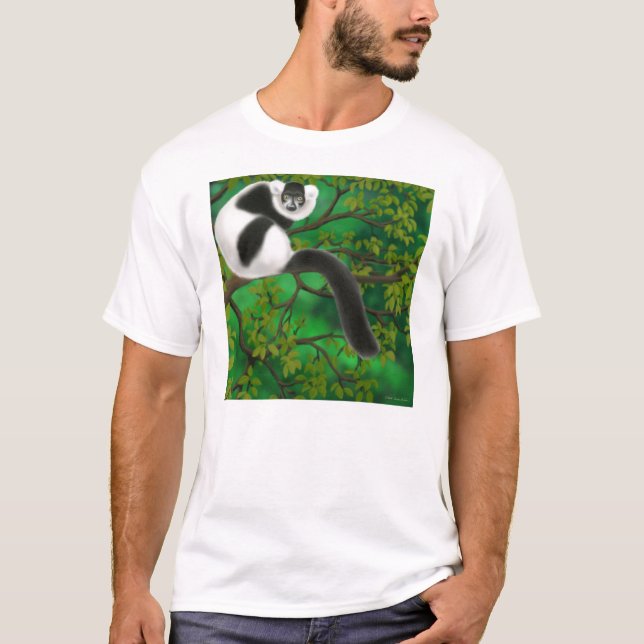T-shirt preto e branco do Lemur de Ruffed (Frente)