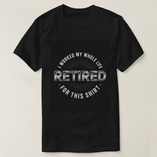 T-Shirt Preto Engraçado Aposentado (Frente do Design)