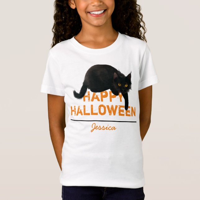 T-Shirt Preto Feliz Halloween Personalizado (Frente)