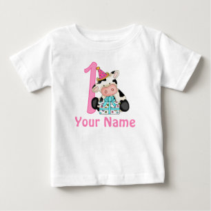 T-shirt Primeira Vaca Rosa de Aniversário