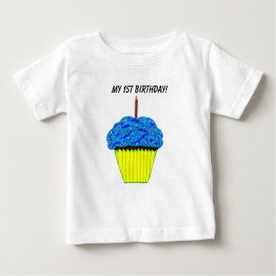 T-Shirt primeiro aniversario Azul-Cupcake-Grafo