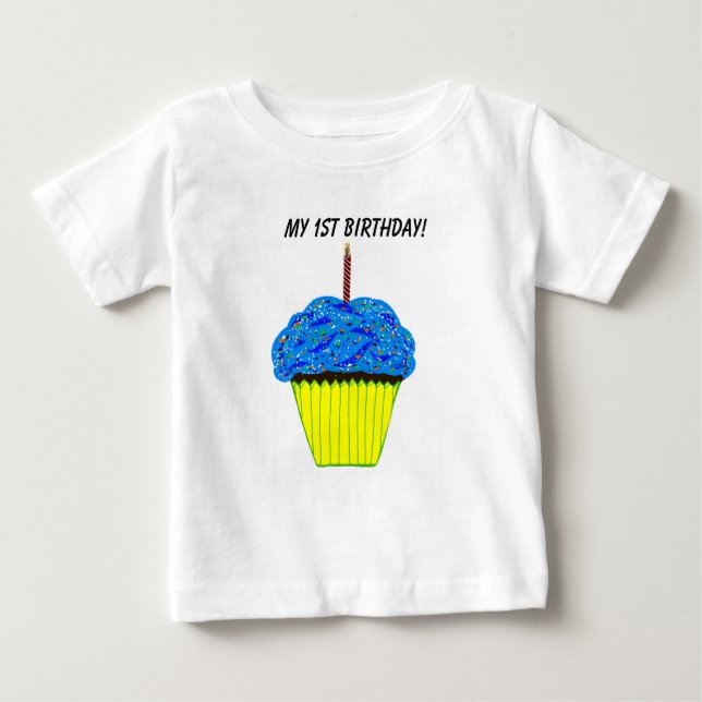 T-Shirt primeiro aniversario Azul-Cupcake-Grafo (Frente)