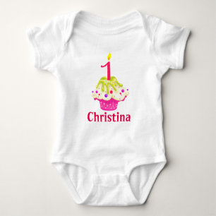 T-shirt primeiro aniversario Baby Girl Pink Cake Personali