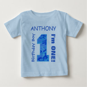 T-shirt primeiro aniversario Boy CAMO Nome Personalizado d