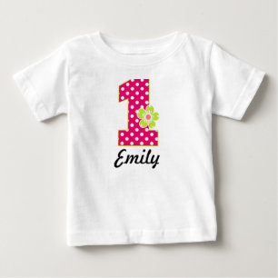 T-shirt primeiro aniversario Girl Hot Pink & Green Pontos
