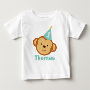 T-shirt primeiro aniversario Macaco Menino com Nome Person