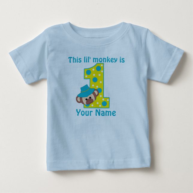 T-shirt primeiro aniversario Macaco Menino Personalizado (Frente)