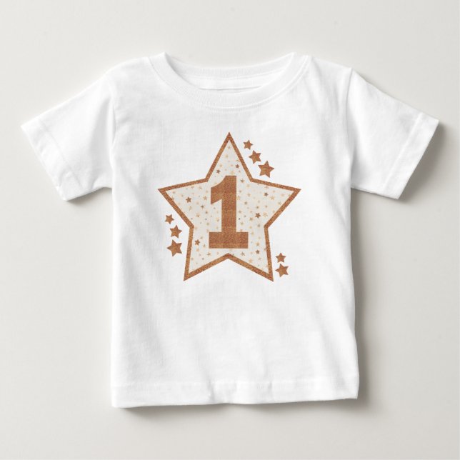 T-shirt Primeiro aniversário, rosa e estrela Dourada (Frente)