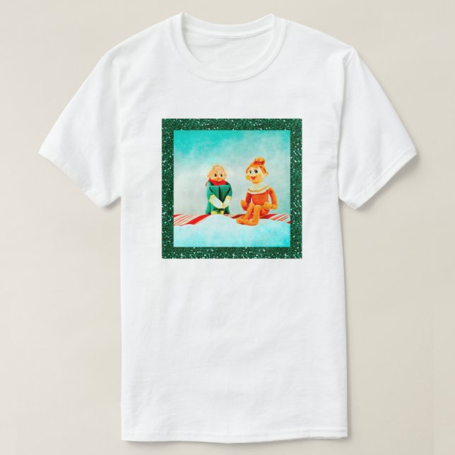 T-shirt Primeiro Encontro de Elfo de Natal (Frente do Design)