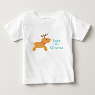 T-shirt Primeiro Natal do Bebê com Rena Cute