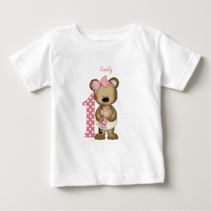 T-shirt Primeiro urso de ursinho da menina do aniversário