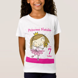 T-shirt Princesa cor-de-rosa bonito 7o aniversário da