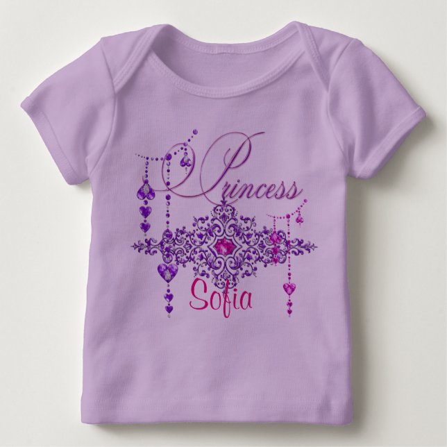 T-shirt Princesa Joias Lavanda Leves Bebê (Frente)