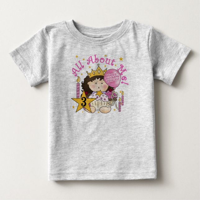 T-shirt Princesa Tudo Sobre Mim aniversário de 3 anos Cami (Frente)