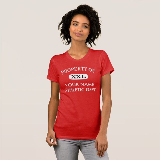 T-shirt Propriedade de XXL Seu Nome Dark Vermelho feminino (Frente Completa)