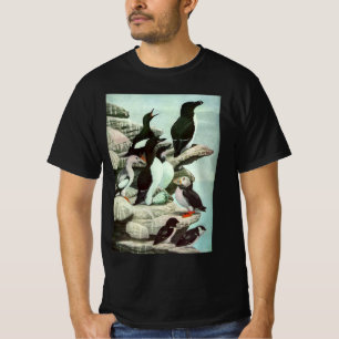 T-shirt Puffins e Aves Aquáticas Antigas por Louis Fuertes