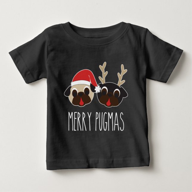 T-shirt Pug alegre da rena do Pug do papai noel do Natal (Frente)