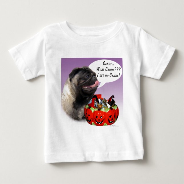 T-shirt Pug (camisa) Halloween Candy (Frente)