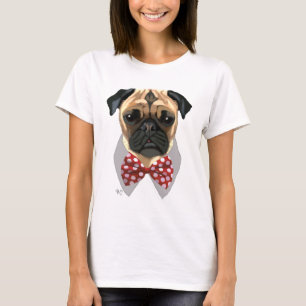 T-shirt Pug com Arco vermelho picado