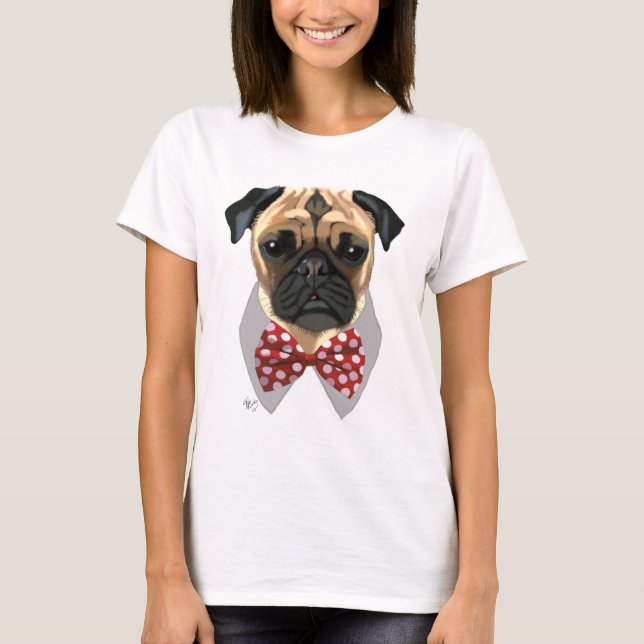 T-shirt Pug com Arco vermelho picado (Frente)