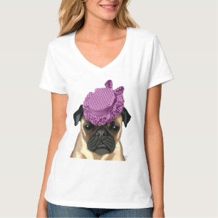 T-shirt Pug com chapéu roxo de safra