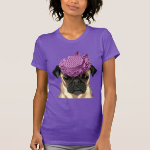 T-shirt Pug com chapéu roxo de safra
