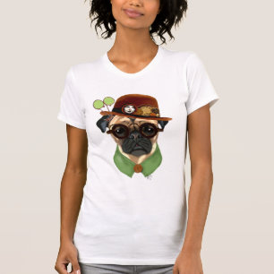T-shirt Pug com Steampunk Bowler Hat