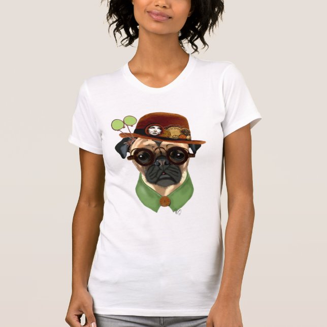 T-shirt Pug com Steampunk Bowler Hat (Frente)