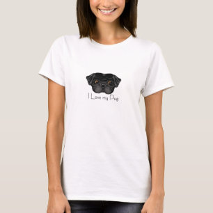 T-shirt Pug preto eu amo meu Pug