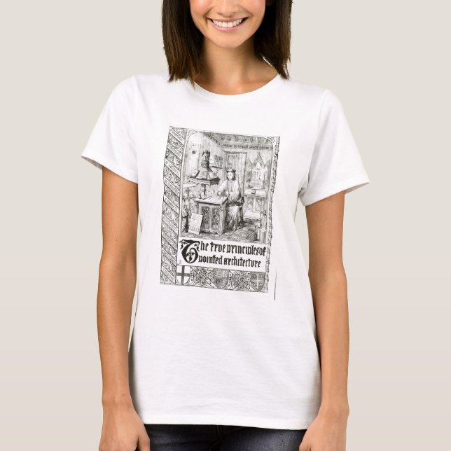 T-shirt Pugin no trabalho, frontispício dos "Princípios Ve (Frente)