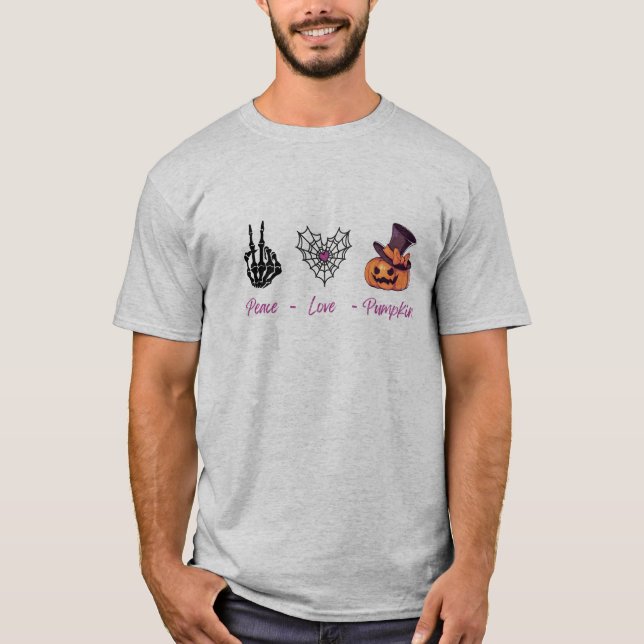 T-Shirt Pumpkin Peace Love | Teto Gráfico de Queda (Frente)