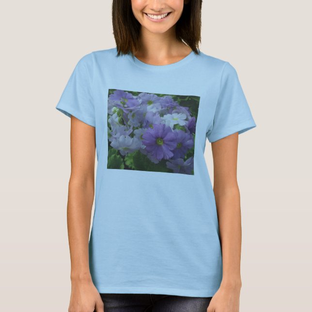 T-Shirt Púrpura Flores Brancas (Frente)