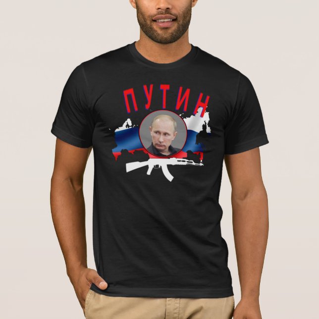 T-shirt PUTIN com o AK (escuro) (Frente)