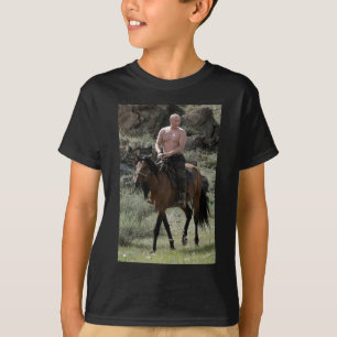 T-shirt Putin descamisado monta um cavalo