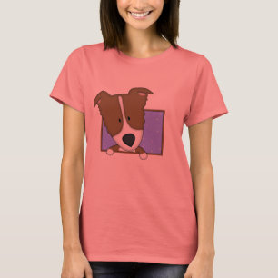 T-shirt quadro das senhoras de Brown border collie