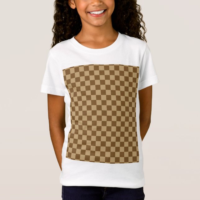 T-shirt Quadro de Verificação Clássico de Combinação Marro (Frente)