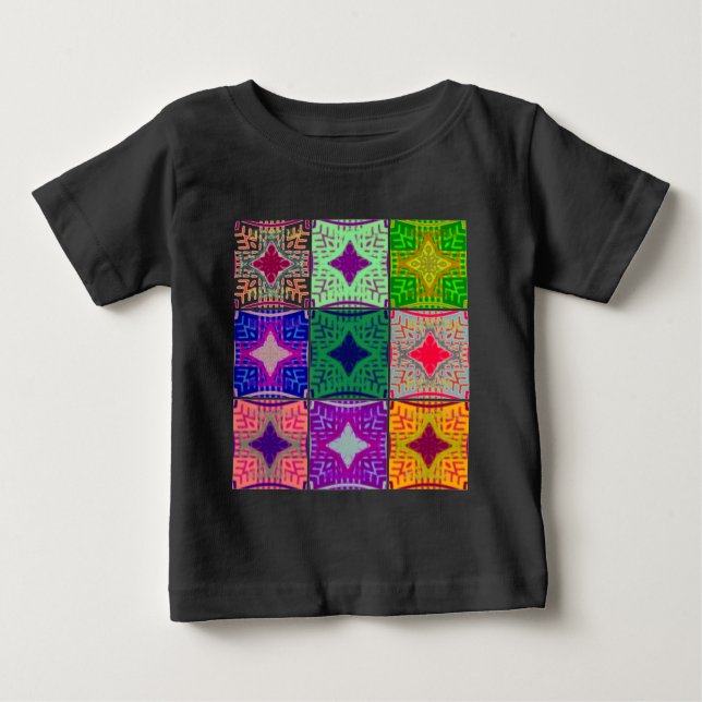 T-shirt Quadro de Verificação Colorido: Um Design Starry (Frente)