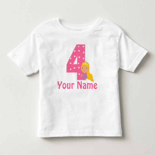 T-shirt Quarto aniversário Princesa Meninas Personalizadas (Frente)