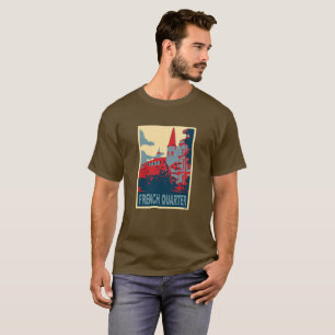 T-shirt Quarto Francês em Azul, Igreja Abstrato