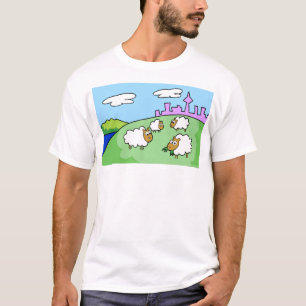 T-shirt Quatro carneiros em um monte. Roupa escura e leve