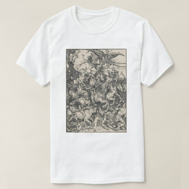 T-shirt Quatro cavaleiro do apocalipse por Durer (Frente do Design)