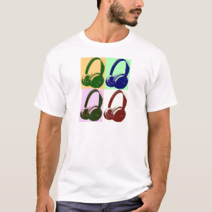 T-shirt Quatro fones de ouvido do pop art das cores