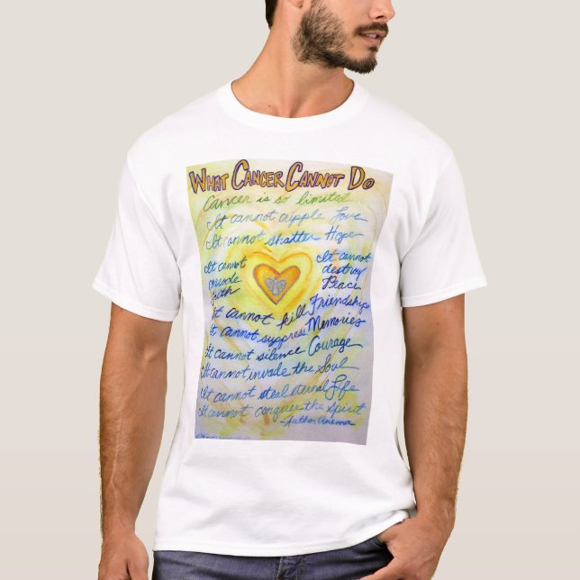 T-shirt Que Cancer Não Pode Fazer (Texto Azul E Dourado) T (Frente)