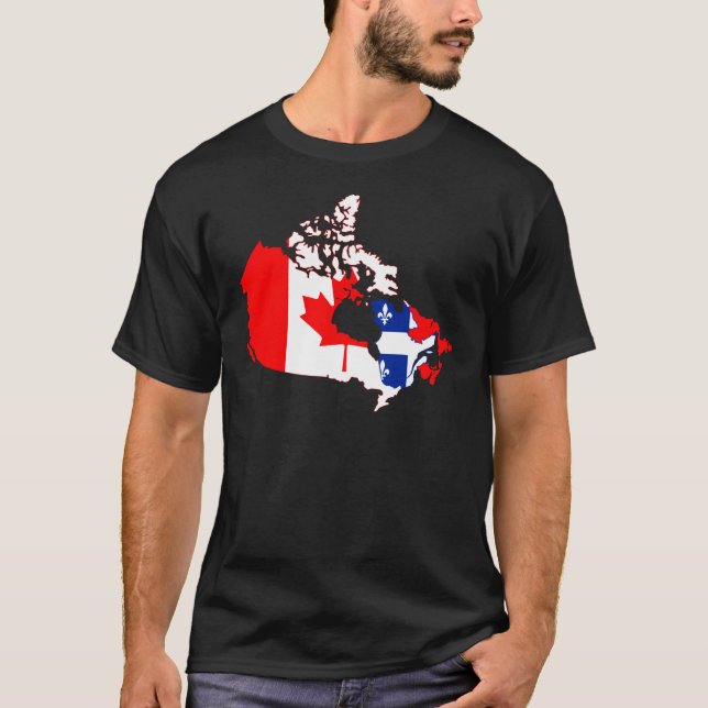 T-shirt Quebeque na bandeira de Canadá, mapa (Frente)