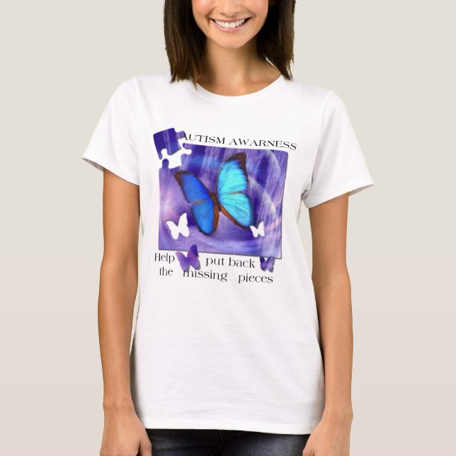 T-shirt Quebra-cabeça da borboleta do autismo (Frente)